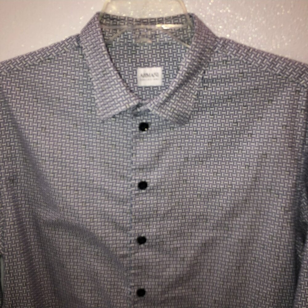 Armani Collezioni Mens Size XL Black White Geometric Long Sleeve Dress Shirt - Picture 5 of 10